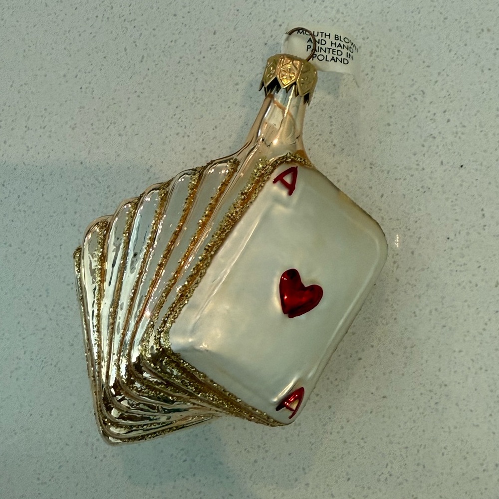Vtg Pier 1 Imports Blown Glass Ace Of Hearts Cards Christmas Ornament